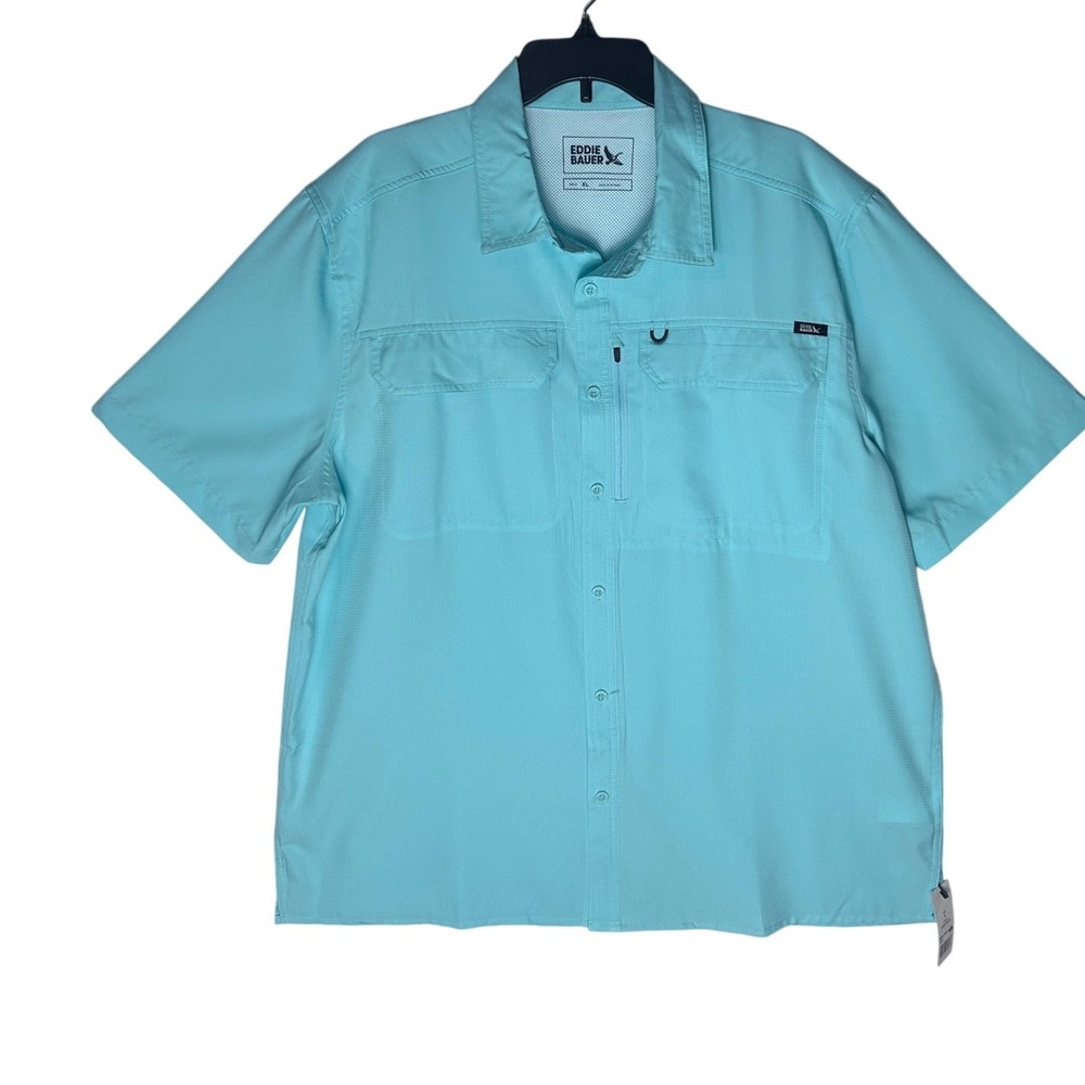 Eddie Bauer Mens XL Short Sleeve Fishing Shirt Light Blue Vented EB011287 NWT